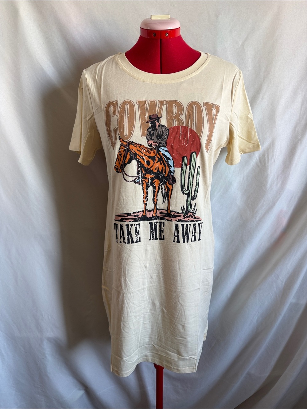 Cowboy Graphic Mini Dress in Cream